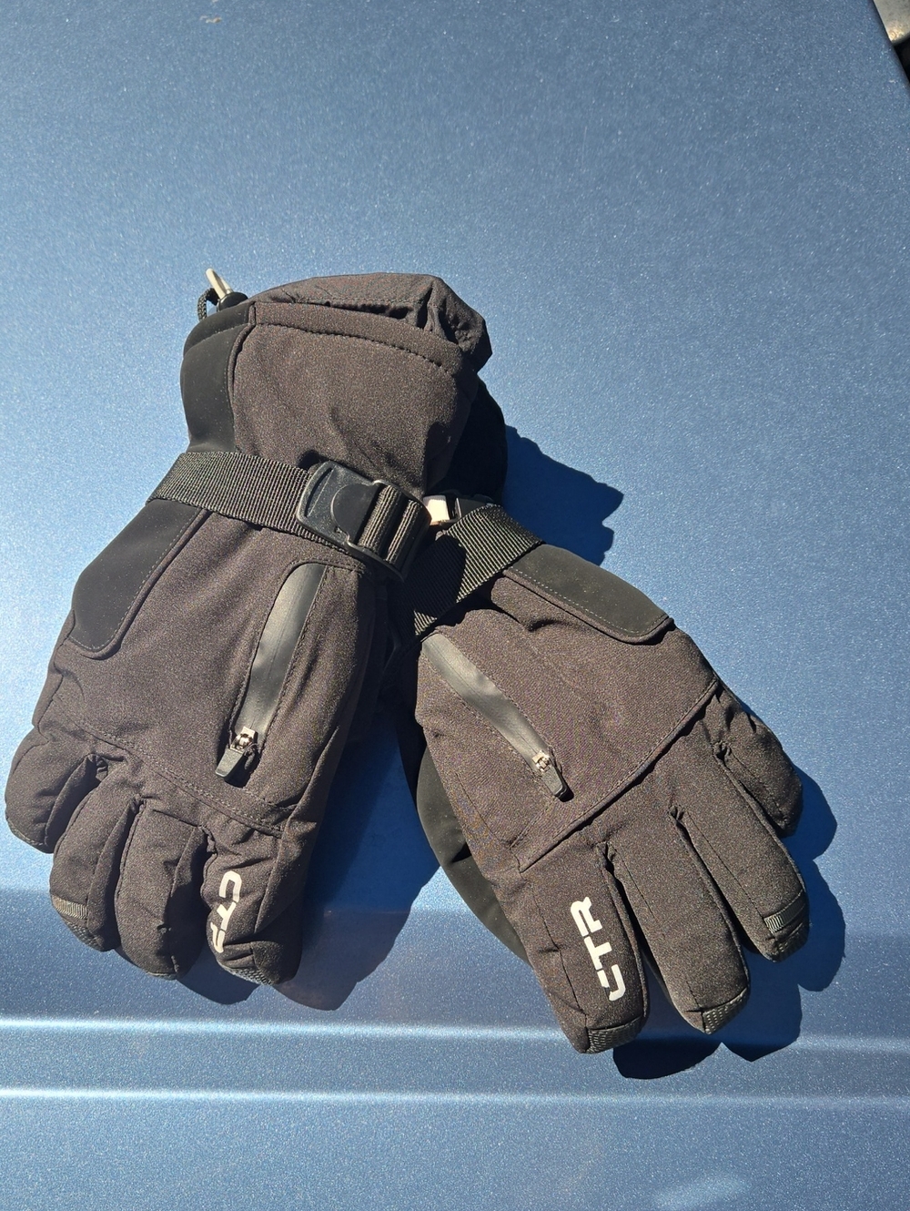 Women's Black Winter Ski Gloves with Grip and Wrist Strap with Pockets